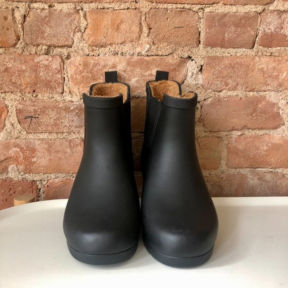 Chooka Delridge Chelsea Rain Boots Sz 6 Black Rubber Faux Fur Lined Waterproof - Picture 3 of 6